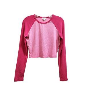 Le Lis Pink Crop Top Size M Raglan Long Sleeve Y2K 90s Colorblock Trendy Barbie